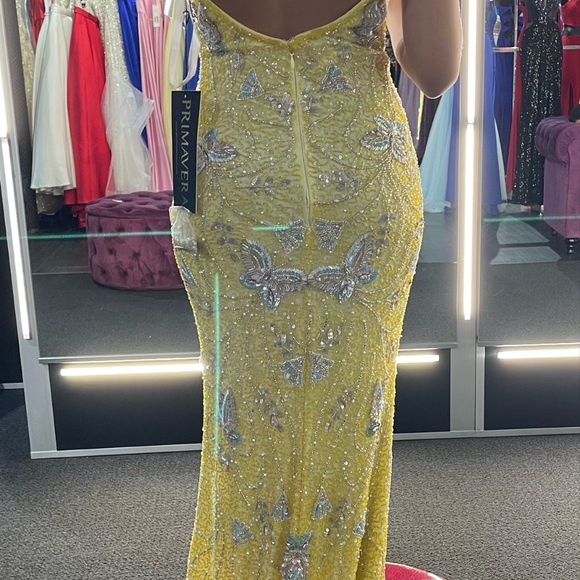 Custom Yellow Butterfly Beaded Prom Dress - Picture 5 of 6